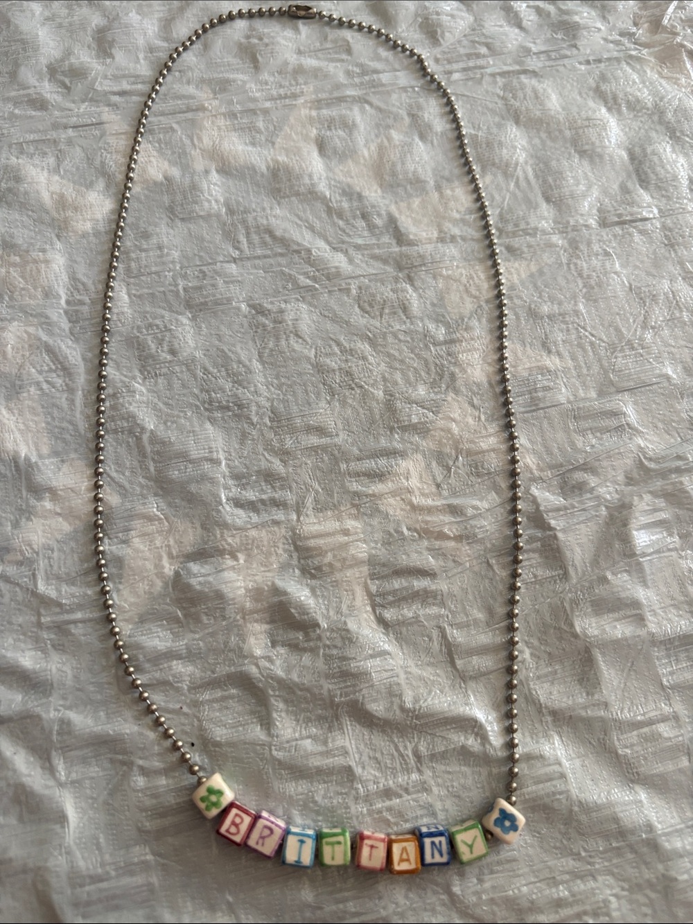 Custom Brittany Beaded Name Necklace in Silver-tone with Multicolor Beads